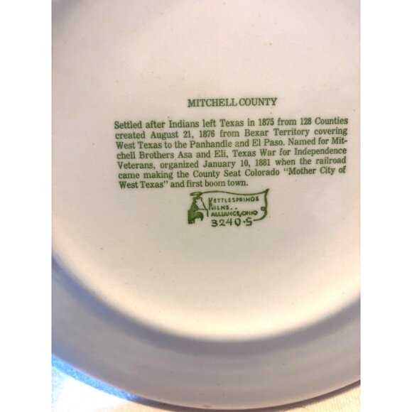 Mitchell County, TX Centennial 1881-1981 Collector Plate Kettlesprings Kilns vtg - Picture 5 of 5
